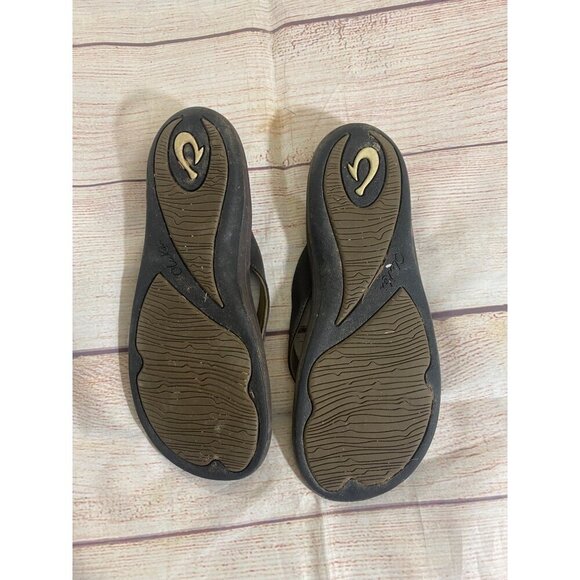 Olukai Unisex Brown Leather Casual Hawaiian Slip On Sandals - 9.5/10 - Picture 8 of 11